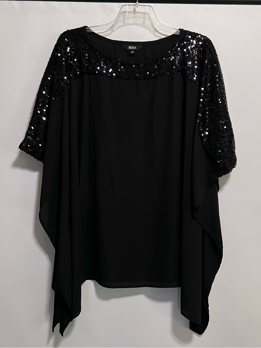 Black Sequined Sleeve Draped Poncho/Topper